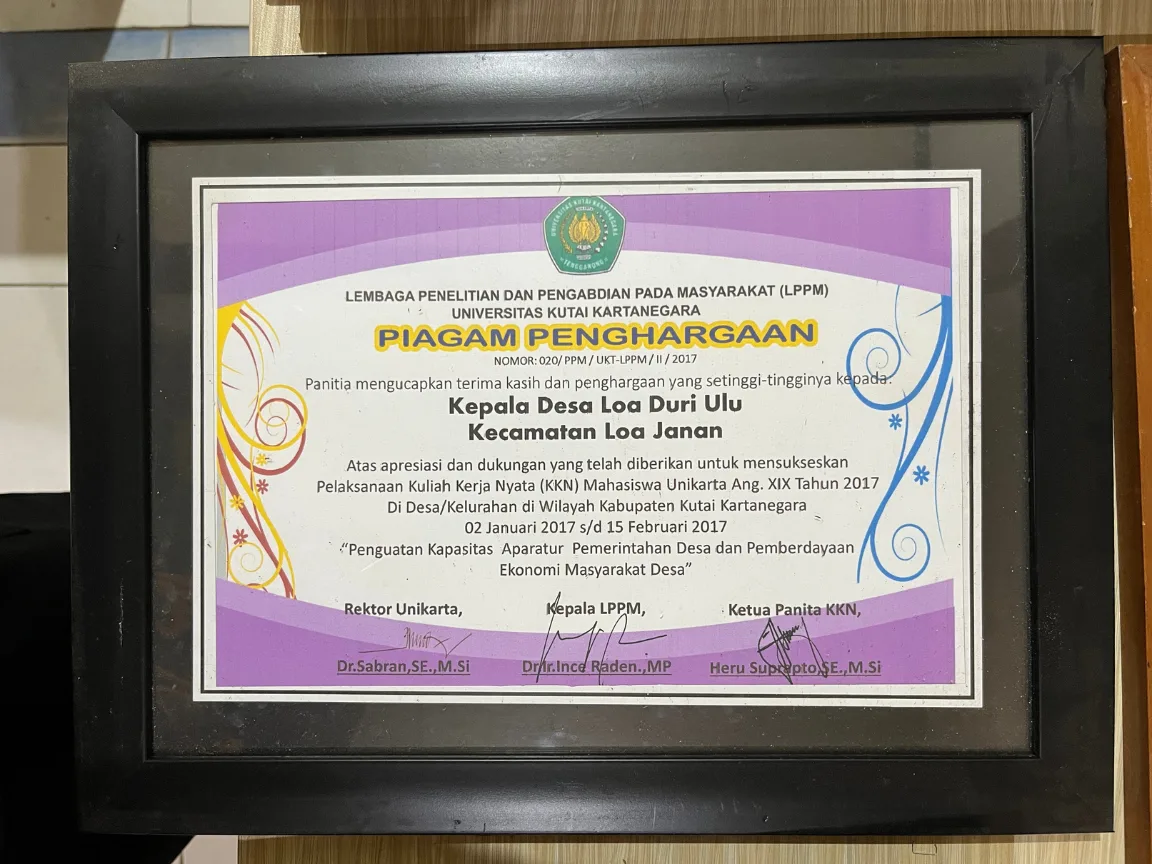Apresiasi dari Unikarta: Desa Loa Duri Ulu Sukseskan KKN Angkatan XIX Tahun 2017
