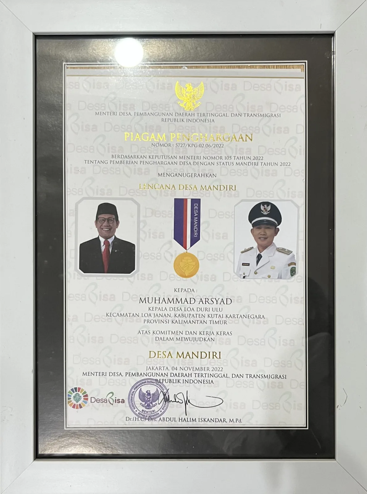 “Penghargaan Desa Loa Duri Ulu: Dari Masyarakat, untuk Kemajuan Bersama”