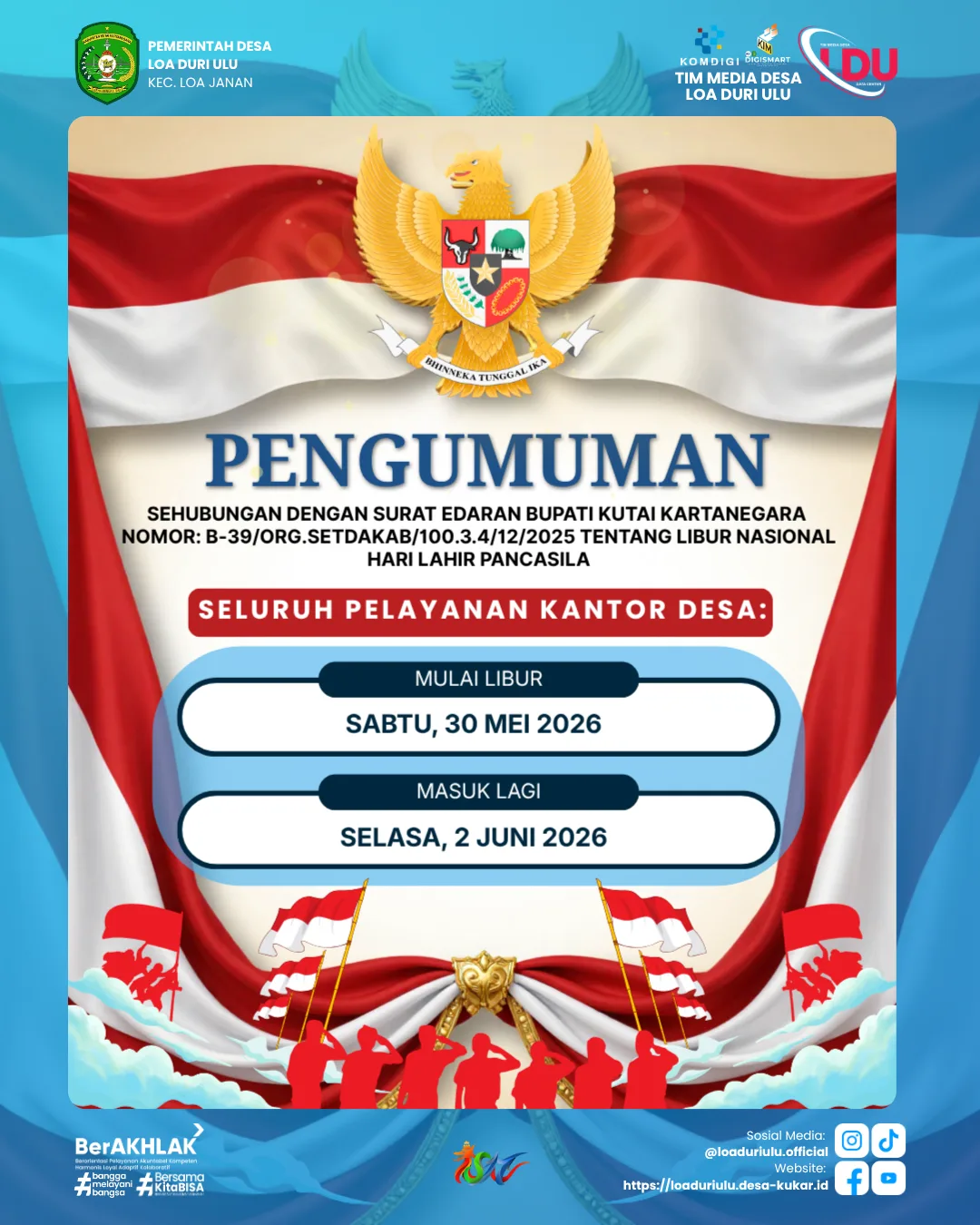 Pengumuman Libur  Hari Lahir Pancasila