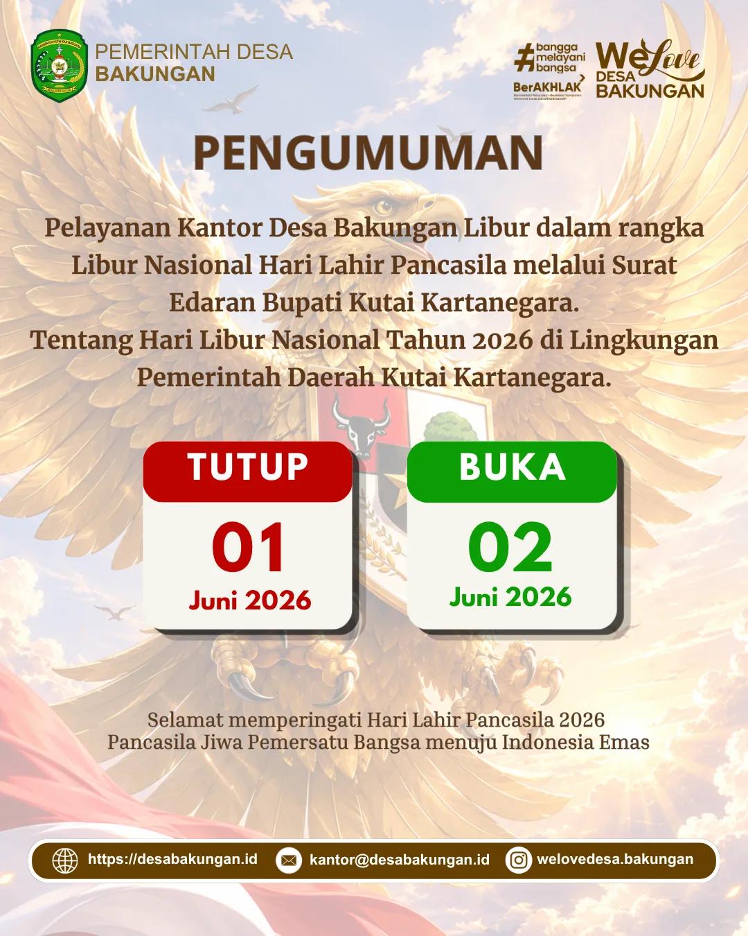 Pengumuman Libur Hari Lahir Pancasila