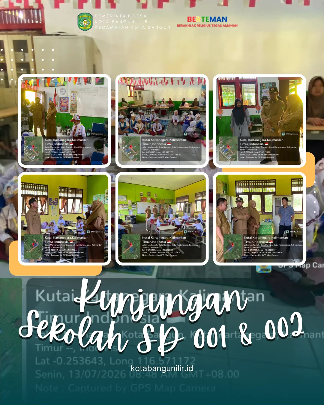 KEPALA DESA KOTA BANGUN ILIR TINJAU HARI PERTAMA MASUK SEKOLAH DI SDN 001 DAN SDN 002 KOTA BANGUN