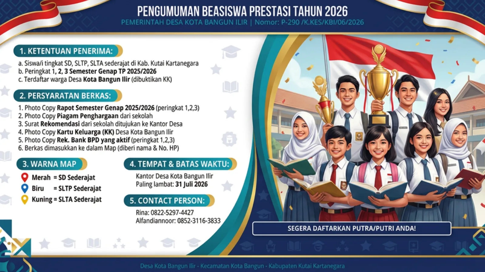 PEMERINTAH DESA KOTA BANGUN ILIR BUKA PENDAFTARAN BEASISWA PRESTASI TAHUN 2026